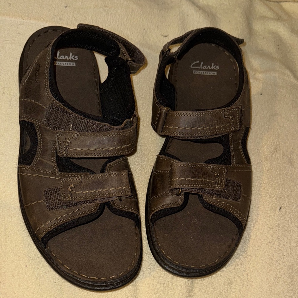 Clarks Men's Dark Brown Leather Sandals Size 11 Like New